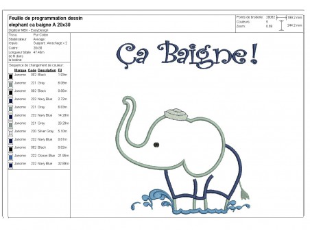 Instant download machine embroidery bather elephant