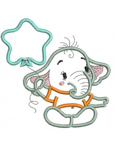 Motif de broderie machine  Eléphant avec un ballon en appliqué