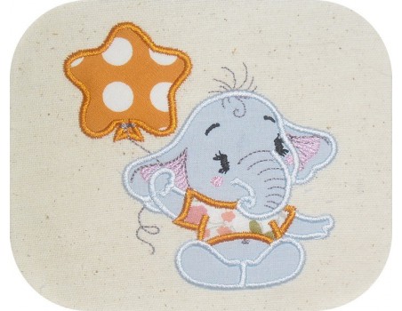 Motif de broderie machine  Eléphant avec un ballon en appliqué