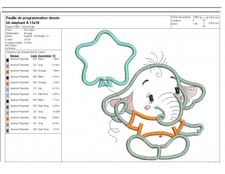 Motif de broderie machine  Eléphant avec un ballon en appliqué