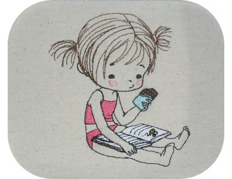 Instant download machine embroidery design  littlegirl drinking grenadine syrup