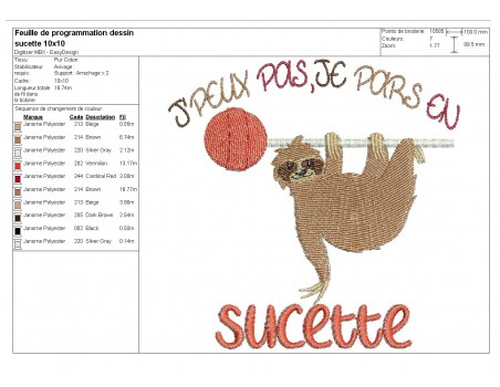 Motif de broderie machine texte humour j'peux pas je pars en sucette