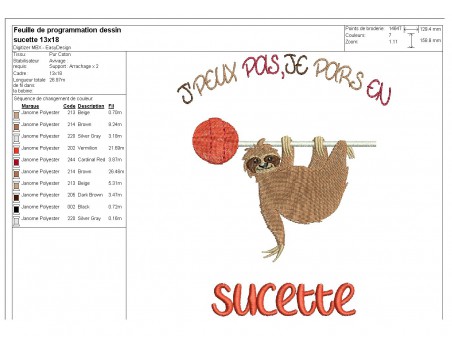 Motif de broderie machine texte humour j'peux pas je pars en sucette