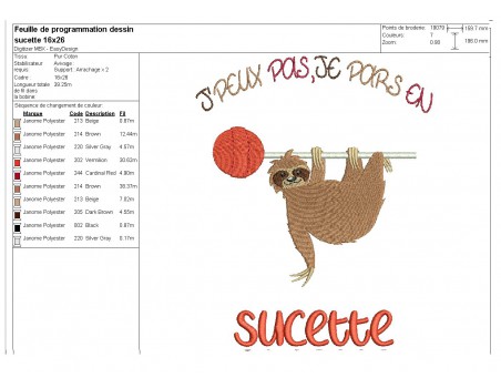 Motif de broderie machine texte humour j'peux pas je pars en sucette