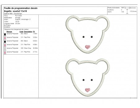 Motif de broderie machine  lingettes tête de souris   en ITH