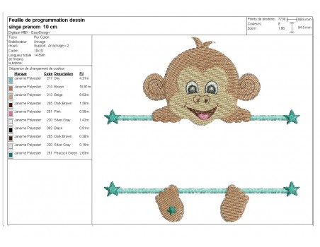 Motif de broderie machine singe  prénom garçon