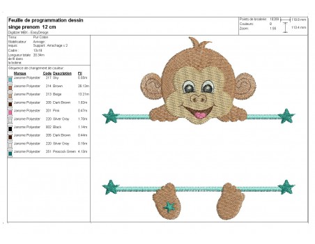 Motif de broderie machine singe  prénom garçon