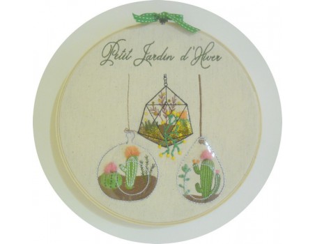 Motif de broderie machine  cactus jardin d'hiver en 3D