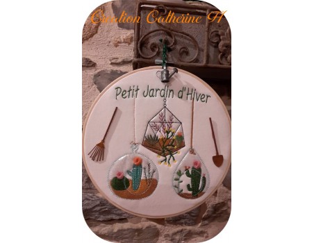 Motif de broderie machine  cactus jardin d'hiver en 3D