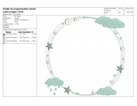 Motif de broderie machine cadre nuages