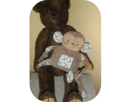 Motif de broderie machine doudou singe  ITH