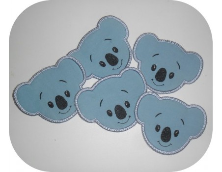 Motif de broderie machine  lingettes tête de koala   en ITH