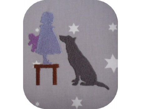 Motif de broderie fillette au chien