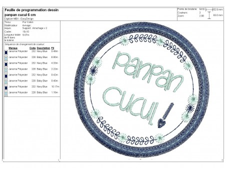 Motif de broderie machine  mots d'enfants panpan cucul