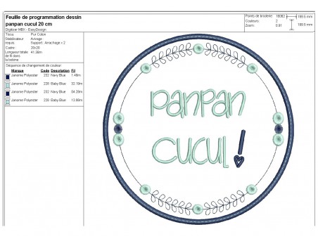 Motif de broderie machine  mots d'enfants panpan cucul