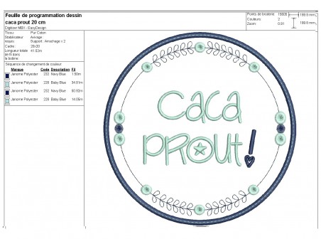 Motif de broderie machine  mots d'enfants caca prout