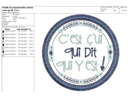 Motif de broderie machine  mots d'enfants c'est ç'ui  qui dit qui y est