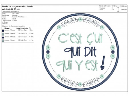 Motif de broderie machine  mots d'enfants c'est ç'ui  qui dit qui y est