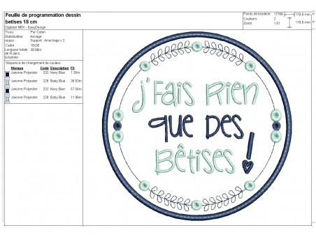 Motif de broderie machine  mots d'enfants j'fais rien que des bêtises