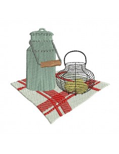 Motif de broderie machine lait œufs fermier