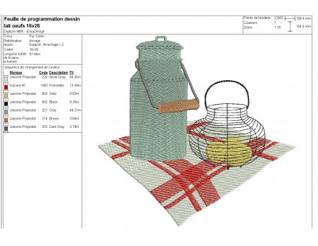 Motif de broderie machine lait œufs fermier