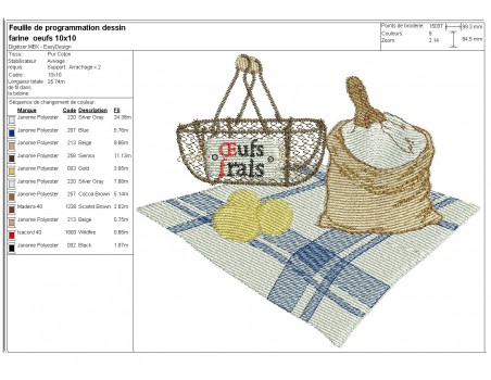 Motif de broderie machine farine et œufs fermier