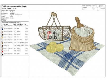 Motif de broderie machine farine et œufs fermier