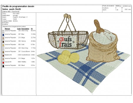 Motif de broderie machine farine et œufs fermier