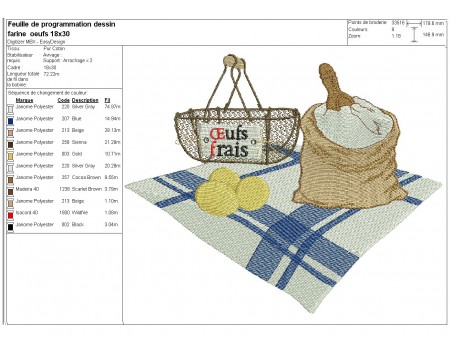 Motif de broderie machine farine et œufs fermier