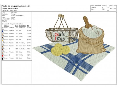 Motif de broderie machine farine et œufs fermier