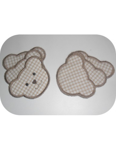 Motif de broderie machine  lingettes tête d'ours  en ITH