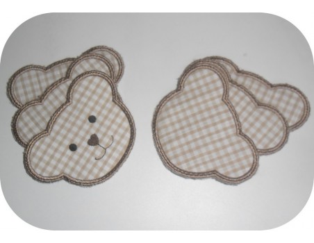 Motif de broderie machine  lingettes tête d'ours  en ITH