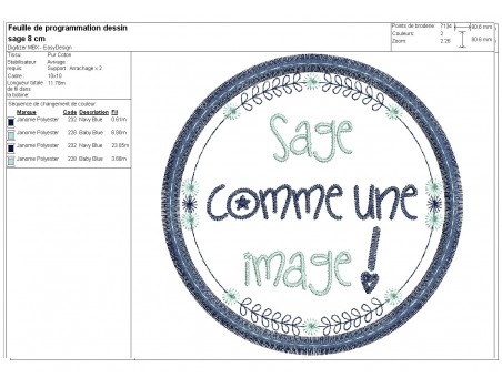 Motif de broderie machine  mots d'enfants sage comme une image