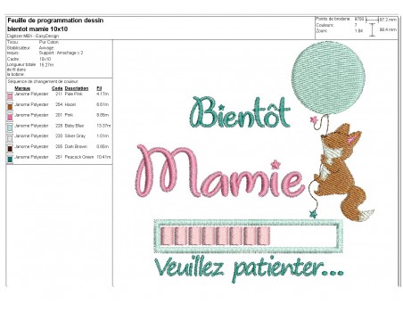 Motif de broderie  machine texte  bientôt mamie