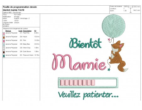 Motif de broderie  machine texte  bientôt mamie