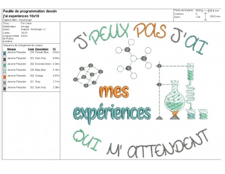 Motif de broderie machine j'peux pas j'ai  expériences