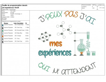 Motif de broderie machine j'peux pas j'ai  expériences