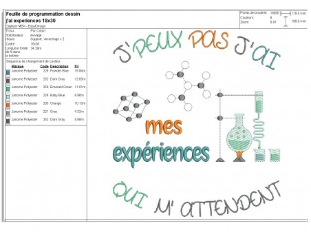 Motif de broderie machine j'peux pas j'ai  expériences