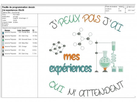 Motif de broderie machine j'peux pas j'ai  expériences