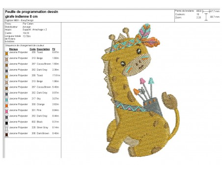 Motif de broderie machine girafe indienne