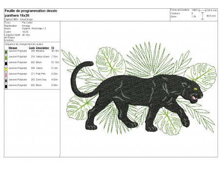 Motif de broderie machine panthère noire