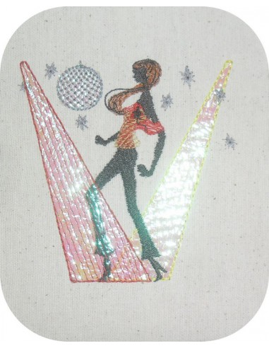 Motif de broderie machine mylar  danseuse disco