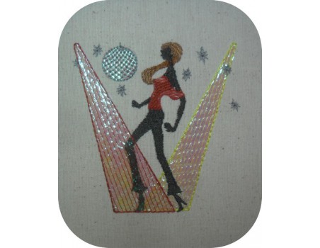 Motif de broderie machine mylar  danseuse disco