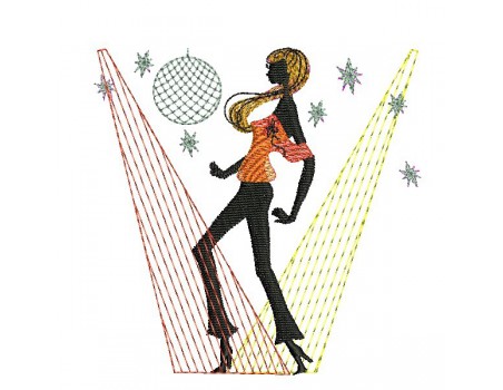 Motif de broderie machine mylar  danseuse disco