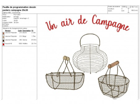 Motif de broderie machine paniers campagnard