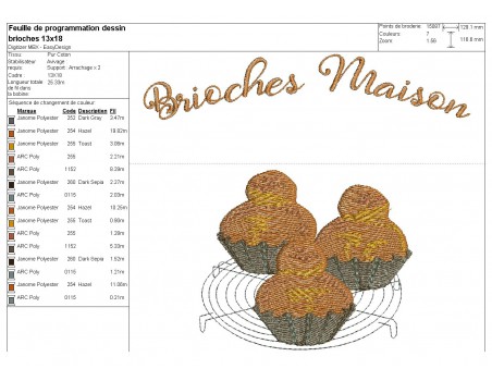 Motif de broderie machine brioches maison