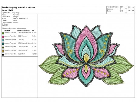 Motif de broderie machine fleur de lotus