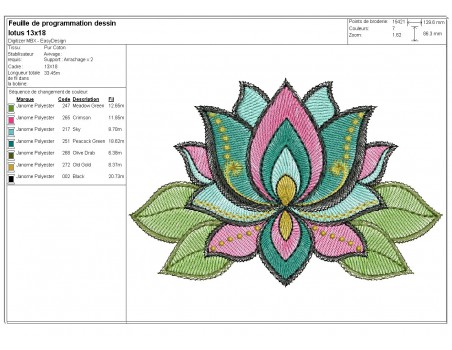 Motif de broderie machine fleur de lotus