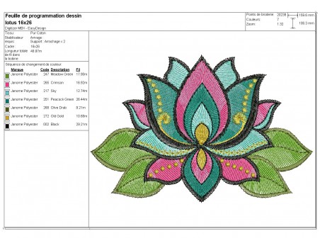 Motif de broderie machine fleur de lotus