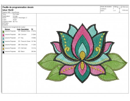 Motif de broderie machine fleur de lotus